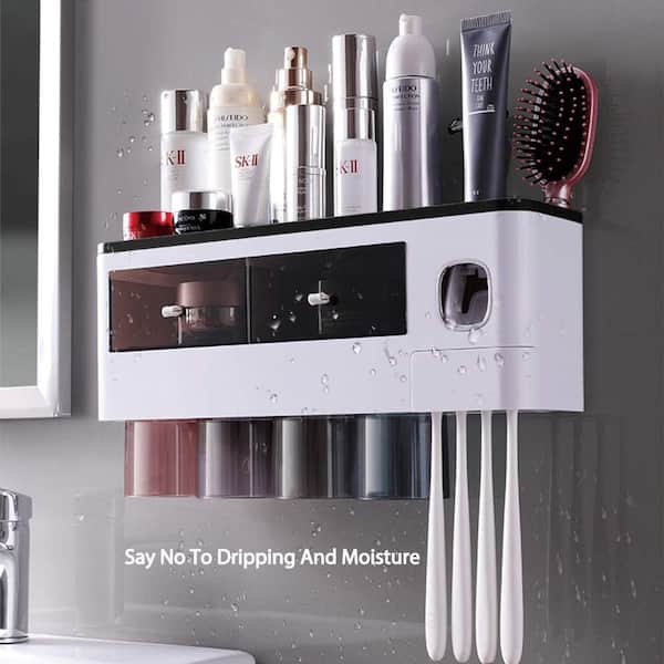 Dyiom Toothpaste Dispenser Squeezer Wall Mount & Space-Saving Toothbrush Holder