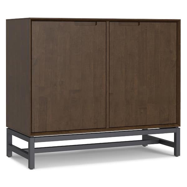 Simpli Home Banting SOLID HARD WOOD and Metal 42 in. Rectangle Modern Industrial 2 Door Sideboard Buffet in Walnut Brown