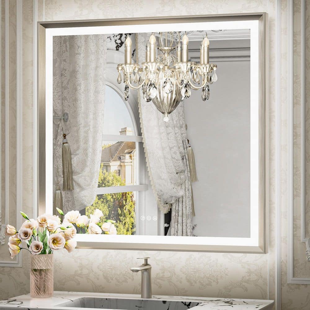 36 in. W x 36 in. H Framed LED Lighted Bathroom Vanity Mirror with Light in Brushed Nickel with Backlit and Anti-Fog price history on PriceWatchPro