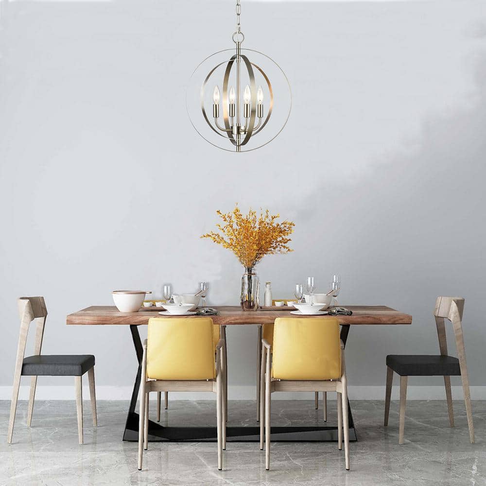 Brushed Nickel 4-Light Spherical Sputnik Chandelier