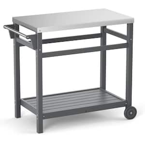 Gray Outdoor Patio Grilling Backyard BBQ Grill Cart