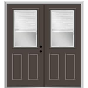 60 in. x 80 in. Internal Blinds Left-Hand Inswing 1/2-Lite 2-Panel Clear Painted Fiberglass Smooth Prehung Front Door