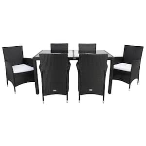 Jolin Black 7-Piece Wicker Outdoor Patio Dining Set with White Cushions