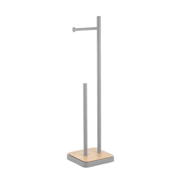 ACENTO Premium Freestanding Toilet Paper Holder in Matte Gray with Bamboo Accent