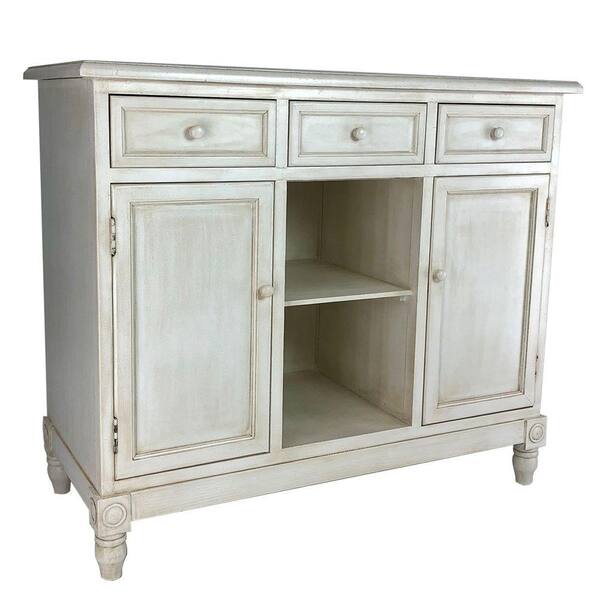 Benjara White Wood Top 42 in. Sideboard with 3 Drawers and 2 Open Shelves