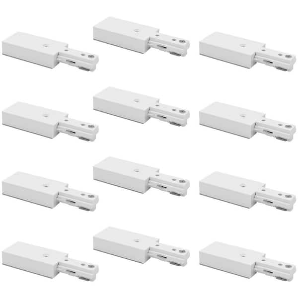 H Track Power End Connector, Single Circuit 3-Wire H-Track Lighting Accessory, 120V Live Power Feed, White 12 Pack