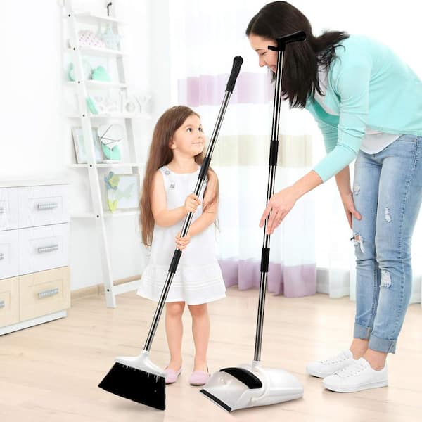 11.4 in. Broom and Dustpan Set for Home Upright Dustpan and Broom