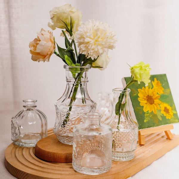 5.12 in. Glass Small Decorative Flower Vase, Small Flower Vase for Centerpieces, Rustic Wedding Decorations (16-Pack)