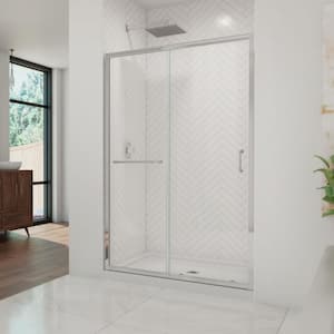 Infinity-Z 36 in. x 48 in. Semi-Frameless Sliding Shower Door in Chrome with Center Drain White Acrylic Base