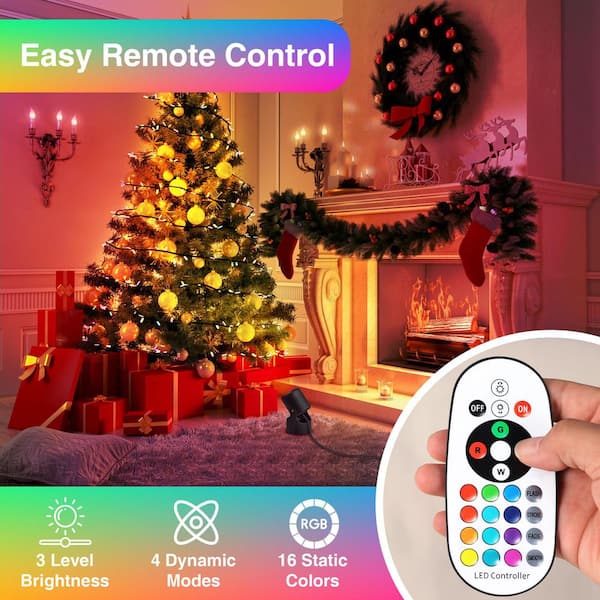 6W Black Plug-In Integrated LED Landscape Flood Light, Color Changing Dimmable Indoor Light with Remote Control (2-Pack)