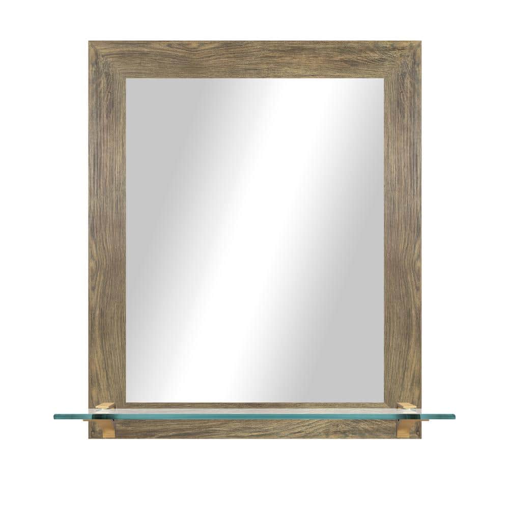 21.5 in. W x 25.5 in. H Rectangle Brown Vertical Framed Mirror With Tempere