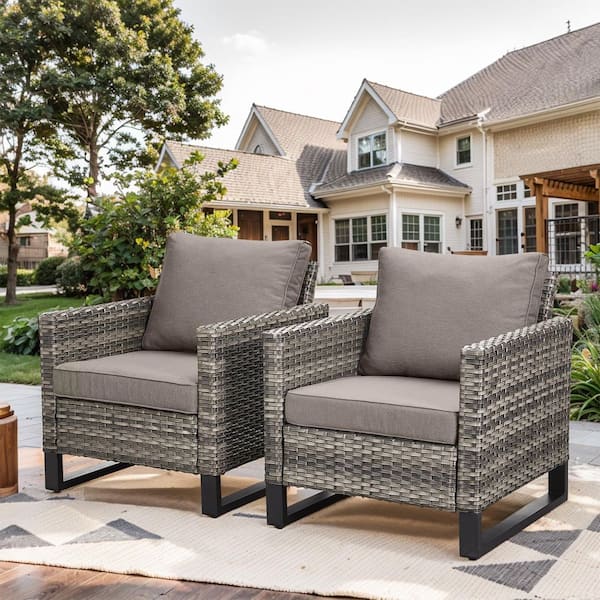 moosprr Patio Gray Wicker Outdoor Lounge Chair with Gray Cushions (2-Pack)