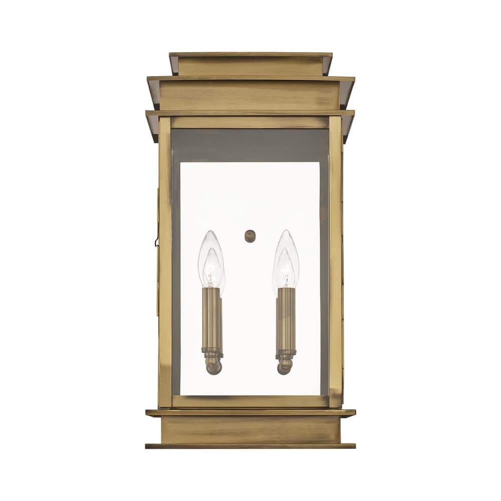 Princeton Antique Brass 2-Light Outdoor Wall Sconce with Clear Glass