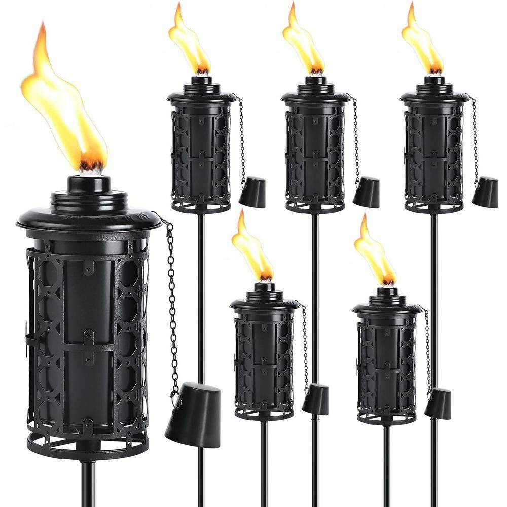6-Pack 59 in. Black Metal Citronella Torches, Upgraded Stable Garden Torches with 3-Prong Stake for Patio & Party Decor price history on PriceWatchPro
