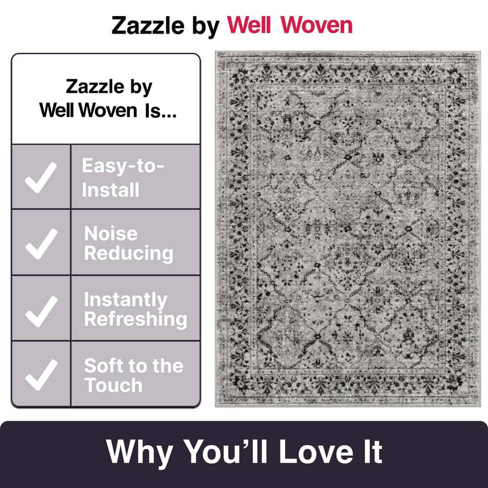 Reversible Easy-Care Synthetic Gray Rectangular Rug
