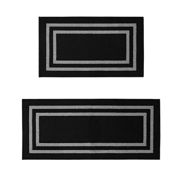 Washable Skid Resistant Black/Twisted Grey 2.2 ft. x 4 ft. / 2.2 ft. x 5 ft. All Loop Tufted Area Rug Set