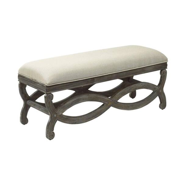 Worldwide Homefurnishings Neutral Fabric Wood Base Double Bench in Weathered Grey