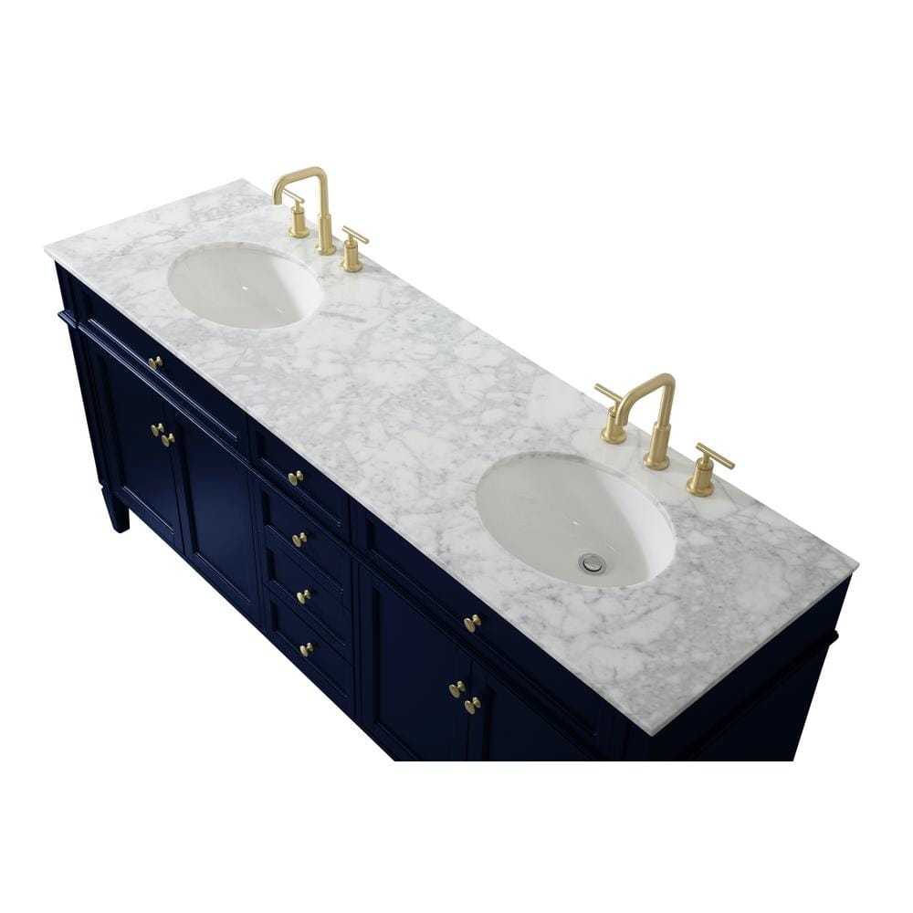 Blue Double Freestanding Bathroom Vanity with Marble Top