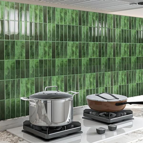 Green 9 in. x 11.4 in. Vinyl Peel and Stick Backsplash 10-Pack