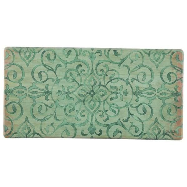 J&V TEXTILES Rustic Medallion Green 20 in. x 39 in. Anti-Fatigue Kitchen Mat