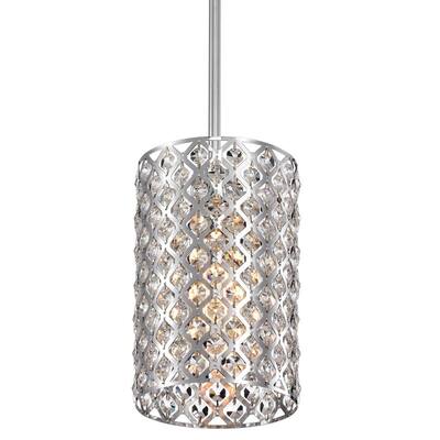 1-Light Chrome Drum Pendant with Clear Crystal Shade