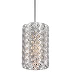 1-Light Chrome Drum Pendant with Clear Crystal Shade