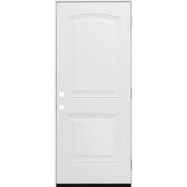 Steves & Sons 32 in. x 80 in. Element Series 2-Panel Roundtop Left-Hand Outswing Wt Prime Steel Prehung Front Door w/ 4-9/16 in. Frame