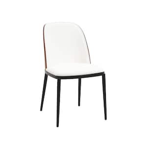 Tule Modern Dining Side Chair with PU Leather Seat and Steel Frame for Kitchen and Dining Room, Walnut/White