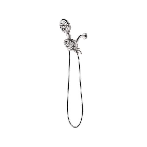 Tahanbath 5-Spray Patterns with 2.5 GPM 5 in. Wall Mount Dual Shower Heads and Handheld Shower Head in Brushed Nickle