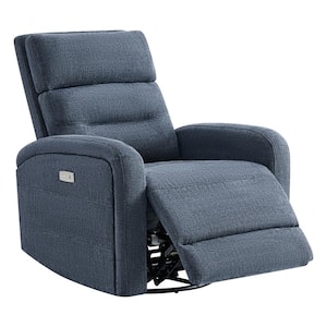 Eulalia Blue Fabric Power Swivel Rocker Recliner with USB Port for Living Room
