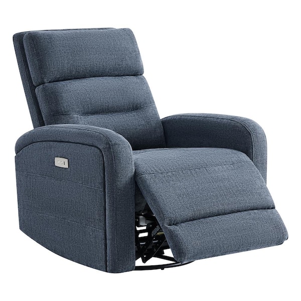 SPRUCE & SPRING Eulalia Blue Fabric Power Swivel Rocker Recliner with USB Port for Living Room