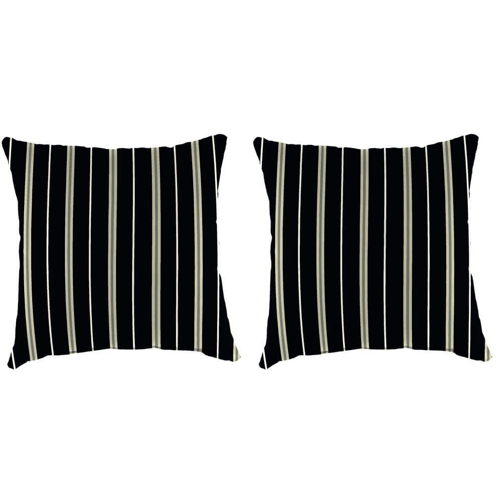 18" Black and Beige Striped Square Outdoor Throw Pillow Set