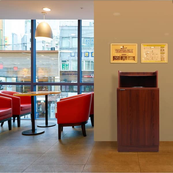 32 Gal. Mahogany Wooden Food Service Drop Hole Tray Top Enclosure Trash Can (2-Pack)