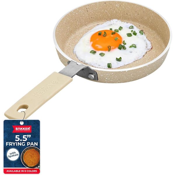 2-Piece Mini Pan Set-5.5'' Aluminum Non-Stick Egg Frying Pan, White Marble with Spatula