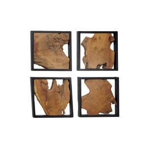 Rustic Teak Wood Brown Wall Decor (Set of 4)