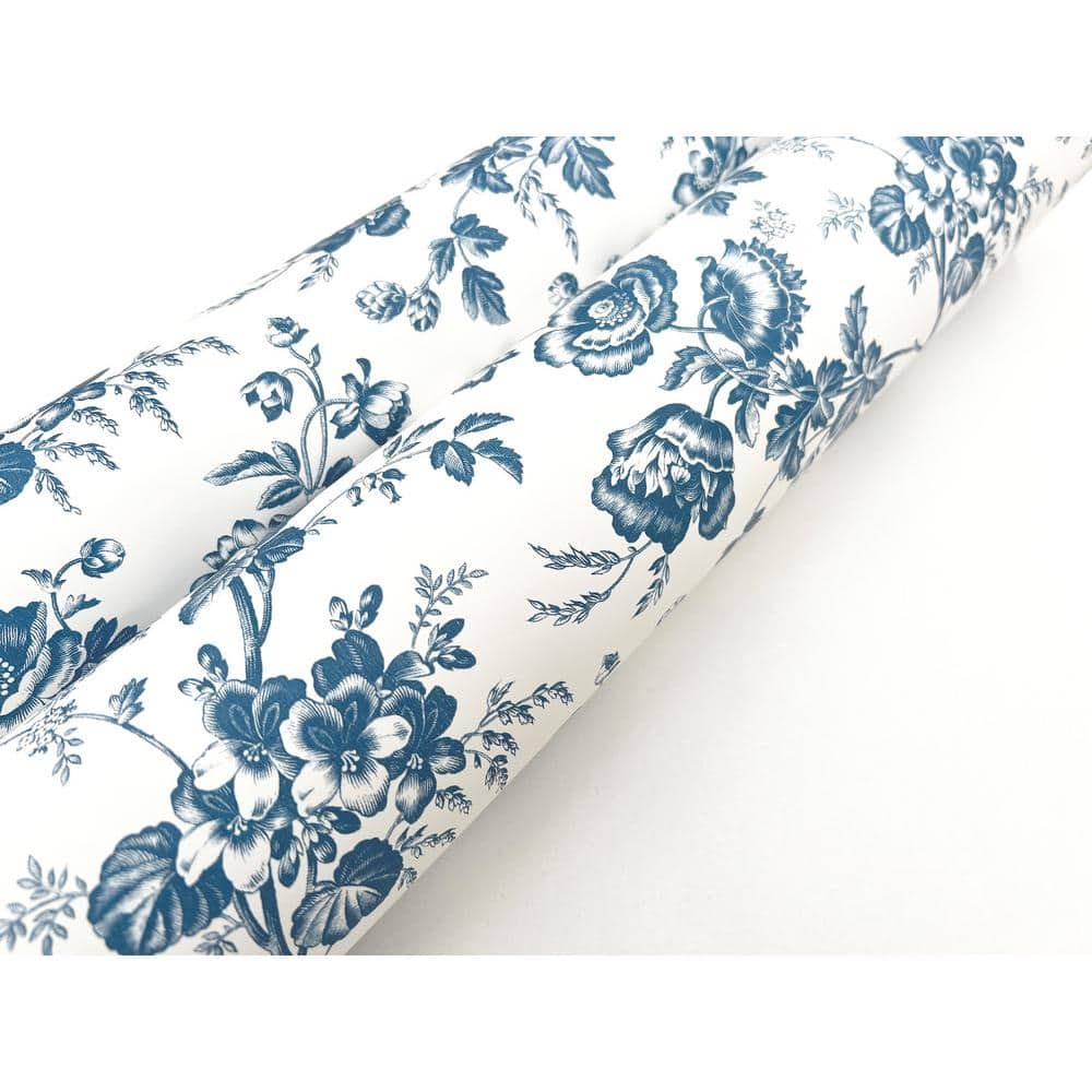 Navy Floral Toile Pre-pasted Washable Wallpaper Roll