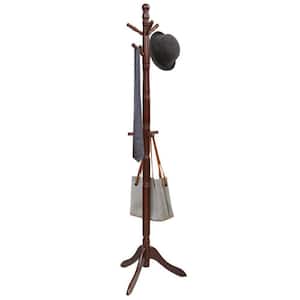 69 in. H Entryway Height Adjustable Coat Stand with 9 Hooks, Brown