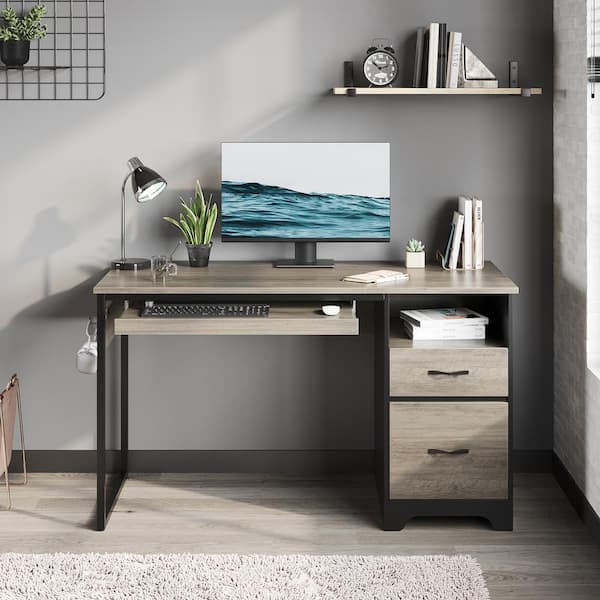 Bestier 48 in. Rectangular Grey 2-Drawers Computer Writing Desk with ...