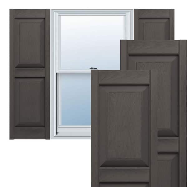 Ekena Millwork 12 in. x 67 in. Lifetime Vinyl Standard 2 Equal Raised Panel Shutters Pair Musket Brown