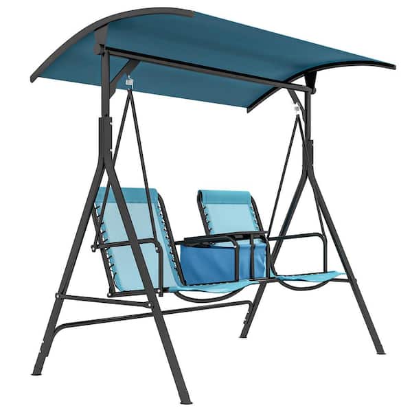 Outsunny 6 ft. Portable 2-Seat Patio Swing Bench, Outdoor Canopy Swing Glider with Stand, Blue