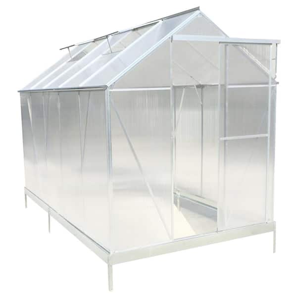 WELLFOR 75.2 in. W x 123.2 in. D x 96.8 in. H Polycarbonate Aluminum Walk-in Greenhouse Kit with Gutter, Vent, Door in Silver