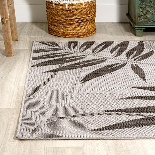 JONATHAN Y Montego High-Low Tropical Palm Brown/Navy/Ivory 2 ft. x 8 ft.  Indoor/Outdoor Area Rug HWC101B-28 - The Home Depot