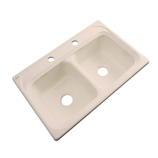 Thermocast Chesapeake Drop-In Acrylic 33 in. 2-Hole Double Bowl Kitchen Sink in Peach Bisque