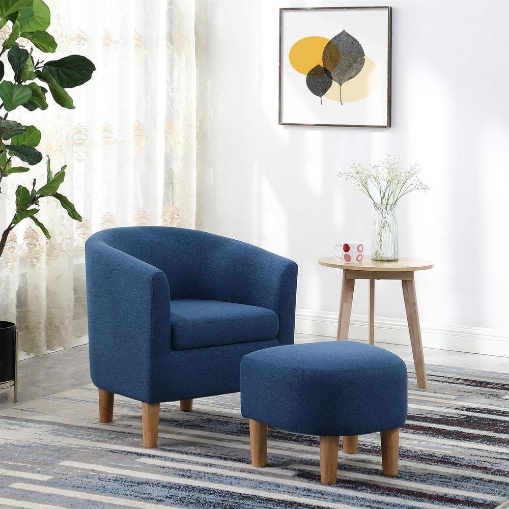 DAZONE Barrel Chair and Ottoman 27 in. Wide Accent Linen Chair