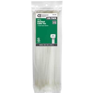 11in Standard 50lb Tensile Strength UL 21S Rated Cable Zip Ties 100 Pack Natural (White)