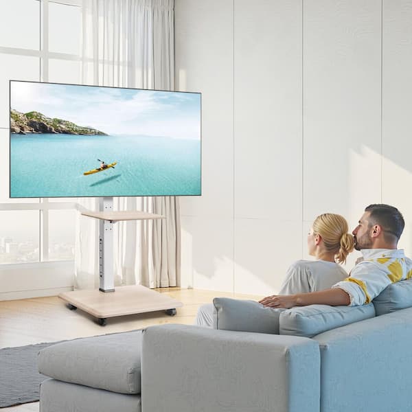 Rolling TV Stand, Mobile TV Cart for 32 in.-70 in. Screens, 25° Left-Right Rotation and Height Adjustable TV Mount
