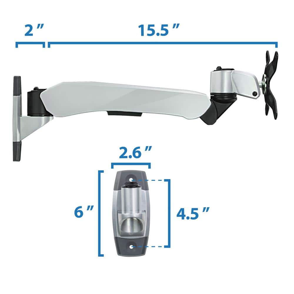 Silver Adjustable Full Motion Monitor Wall Mount for 32" Screens