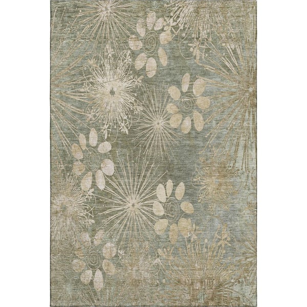 Mayfield Premium Machine Washable Abstract AMF2225 Sage 3 ft. x 4 ft. Area Rug