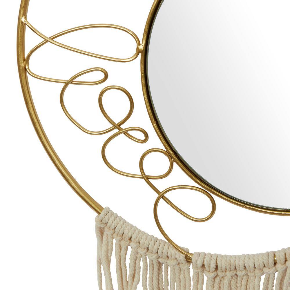 Gold Geometric Wall Mirrors with Fringe Tassels, Set of 2