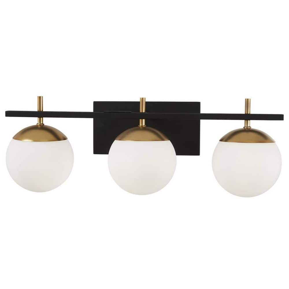 Autumn Gold & Weathered Black 3-Light Vanity with Etched Opal Shades